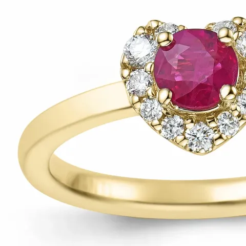 hjärta rubin diamantring i 14 karat guld 0,45 ct 0,159 ct