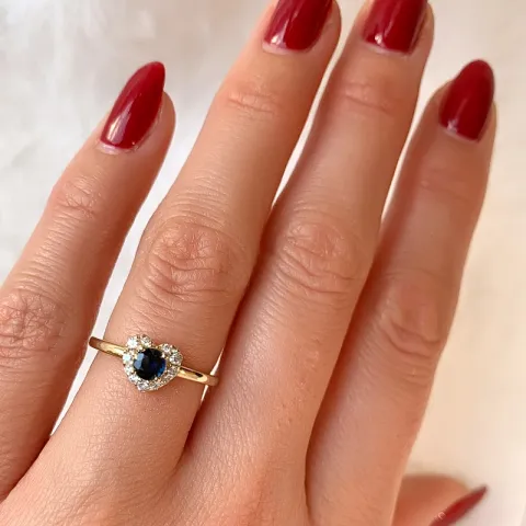hjärta safir diamantring i 14  karat guld 0,45 ct 0,159 ct