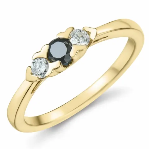 elegant sort diamant briljantring i 14  karat guld 0,165 ct 0,15 ct