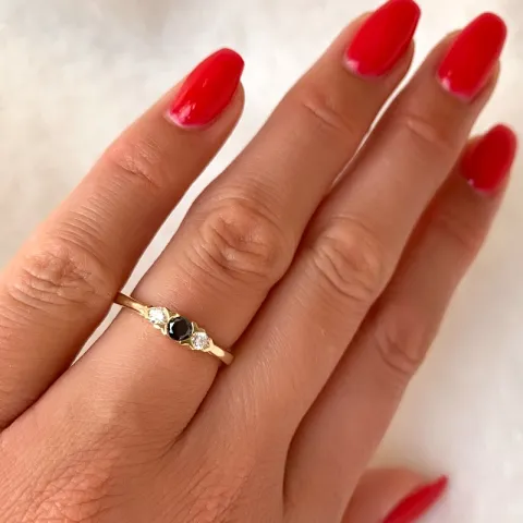 elegant sort diamant briljantring i 14  karat guld 0,165 ct 0,15 ct