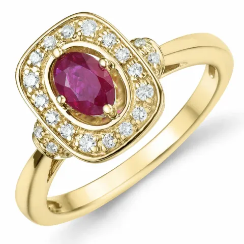 fyrkantigt rubin diamantring i 14 karat guld 0.63 ct 0,152 ct