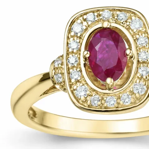 fyrkantigt rubin diamantring i 14 karat guld 0.63 ct 0,152 ct