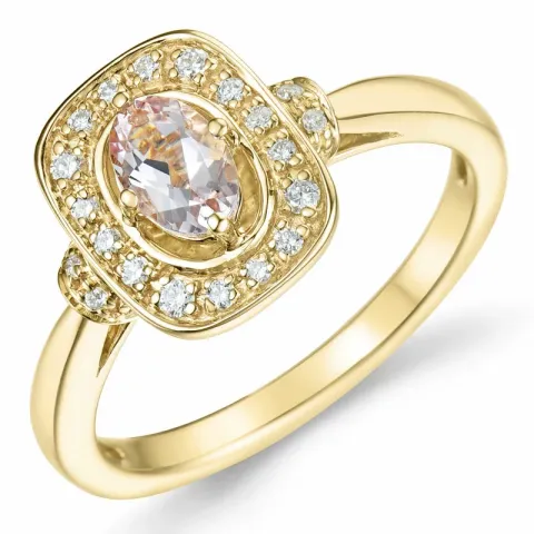 fyrkantigt morganit diamantring i 14 karat guld 0,42 ct 0,152 ct