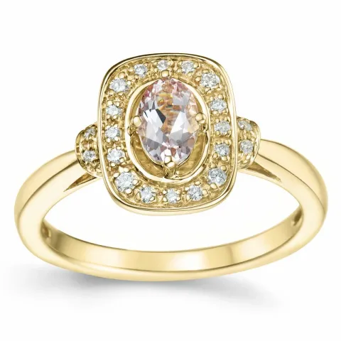 fyrkantigt morganit diamantring i 14 karat guld 0,42 ct 0,152 ct