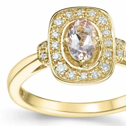 fyrkantigt morganit diamantring i 14 karat guld 0,42 ct 0,152 ct