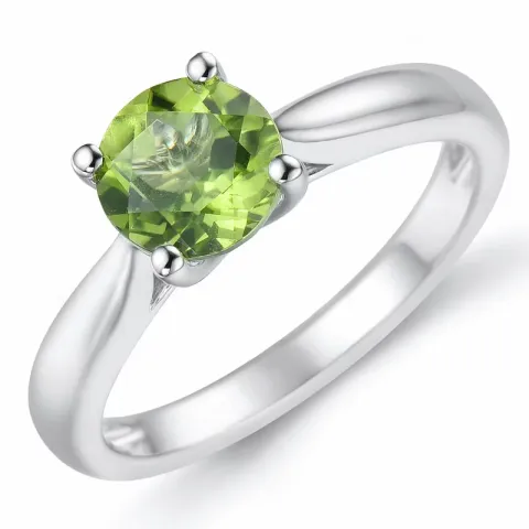 grön peridot solitärring i 14  karat vitguld 1,27 ct