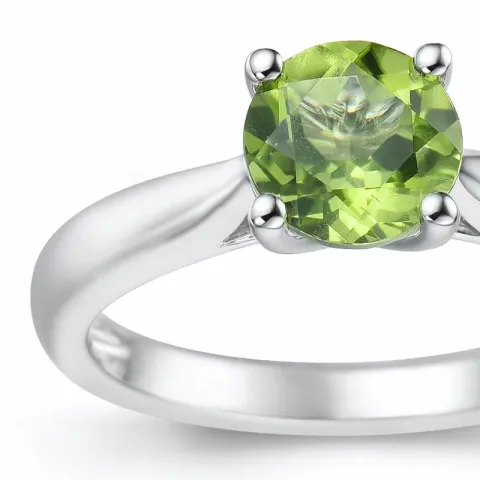 grön peridot solitärring i 14  karat vitguld 1,27 ct