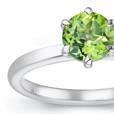 grön peridot solitärring i 14  karat vitguld 1,27 ct