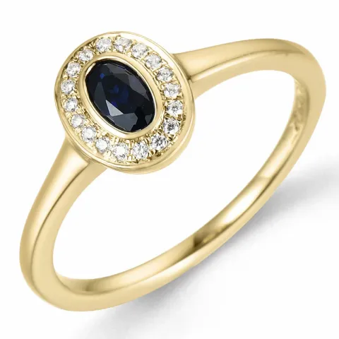 oval safir briljantring i 14 karat guld 0,35 ct 0,072 ct