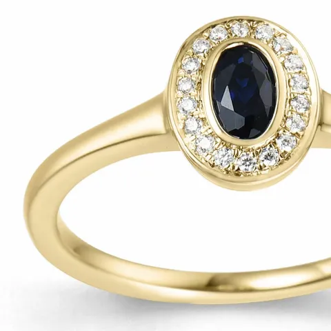 oval safir briljantring i 14 karat guld 0,35 ct 0,072 ct