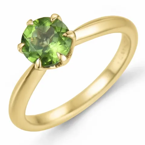 grön peridot solitärring i 14  karat guld 1,27 ct