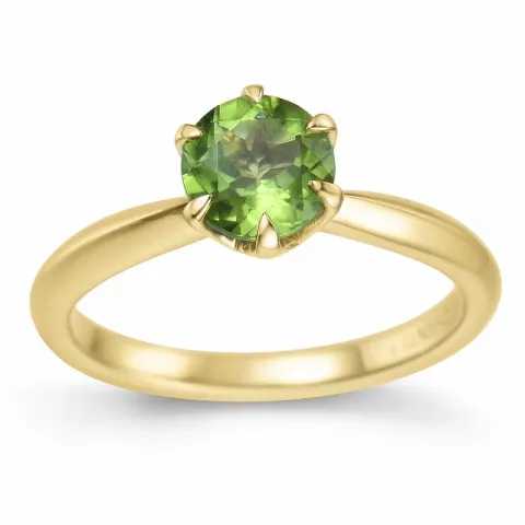 grön peridot solitärring i 14  karat guld 1,27 ct