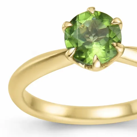 grön peridot solitärring i 14  karat guld 1,27 ct