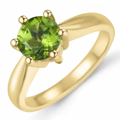 grön peridot solitärring i 14  karat guld 1,55 ct