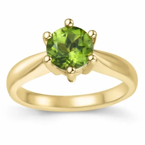 grön peridot solitärring i 14 karat guld 1,55 ct