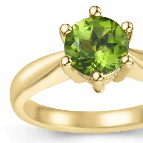 grön peridot solitärring i 14  karat guld 1,55 ct