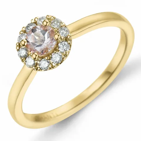 rund morganit diamantring i 14  karat guld 0,22 ct 0,15 ct