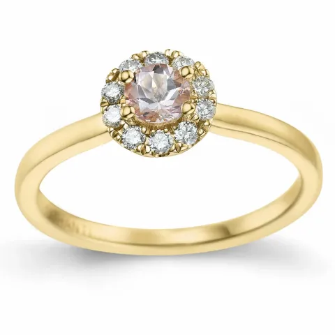 rund morganit diamantring i 14  karat guld 0,22 ct 0,15 ct