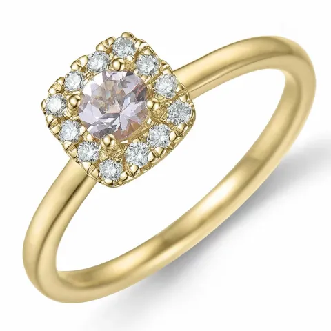 fyrkantigt morganit diamantring i 14 karat guld 0,22 ct 0,14 ct