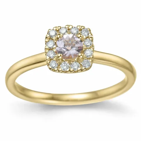 fyrkantigt morganit diamantring i 14 karat guld 0,22 ct 0,14 ct