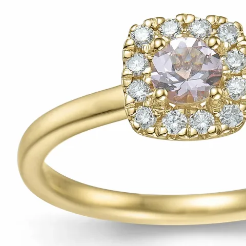fyrkantigt morganit diamantring i 14 karat guld 0,22 ct 0,14 ct