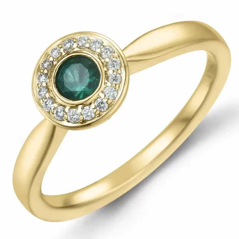 rund smaragd briljantring i 14 karat guld 0,22 ct 0,136 ct