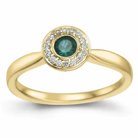 rund smaragd briljantring i 14 karat guld 0,22 ct 0,136 ct