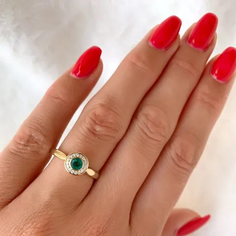 rund smaragd briljantring i 14 karat guld 0,22 ct 0,136 ct
