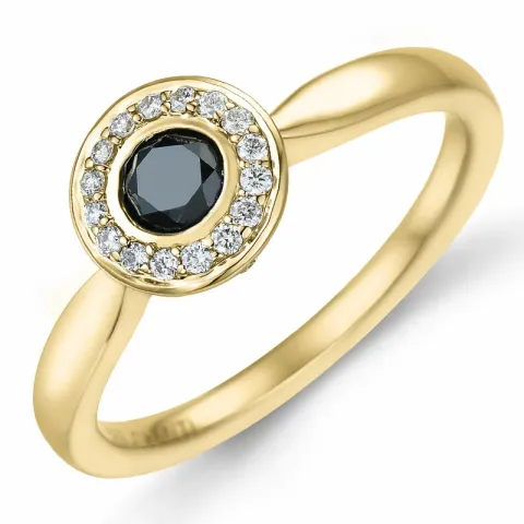 rund sort diamant briljantring i 14 karat guld 0,21 ct 0,136 ct