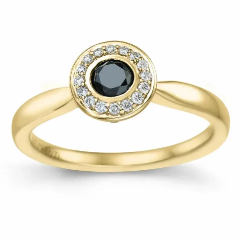 rund sort diamant briljantring i 14 karat guld 0,21 ct 0,136 ct