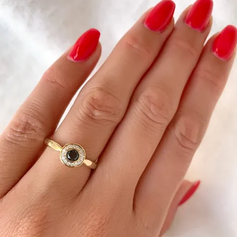 rund sort diamant briljantring i 14 karat guld 0,21 ct 0,136 ct