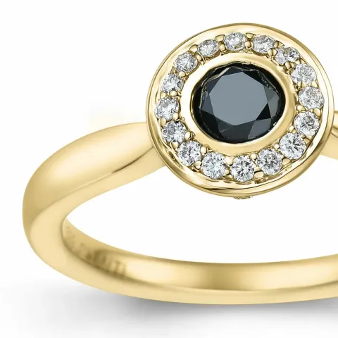 rund sort diamant briljantring i 14 karat guld 0,21 ct 0,136 ct