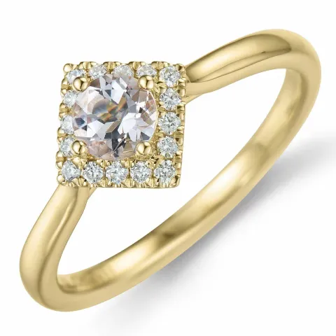 fyrkantigt morganit diamantring i 14 karat guld 0,32 ct 0,112 ct