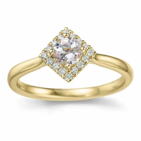fyrkantigt morganit diamantring i 14 karat guld 0,32 ct 0,112 ct