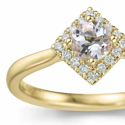 fyrkantigt morganit diamantring i 14 karat guld 0,32 ct 0,112 ct