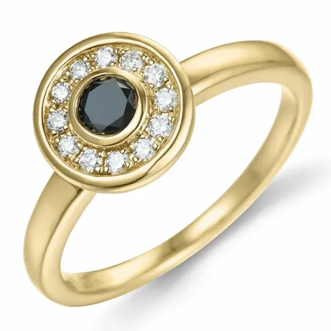 rund sort diamant briljantring i 14 karat guld 0,20 ct 0,132 ct