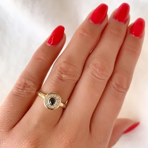 rund sort diamant briljantring i 14 karat guld 0,20 ct 0,132 ct