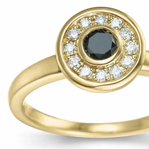 rund sort diamant briljantring i 14 karat guld 0,20 ct 0,132 ct