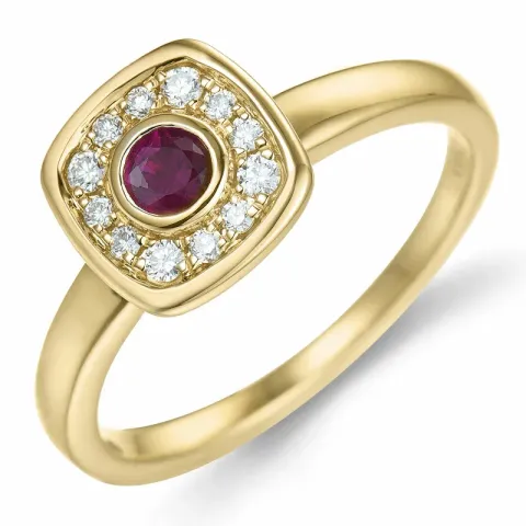 fyrkantigt rubin briljantring i 14 karat guld 0,306 ct 0,132 ct