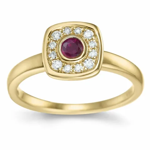 fyrkantigt rubin briljantring i 14 karat guld 0,306 ct 0,132 ct
