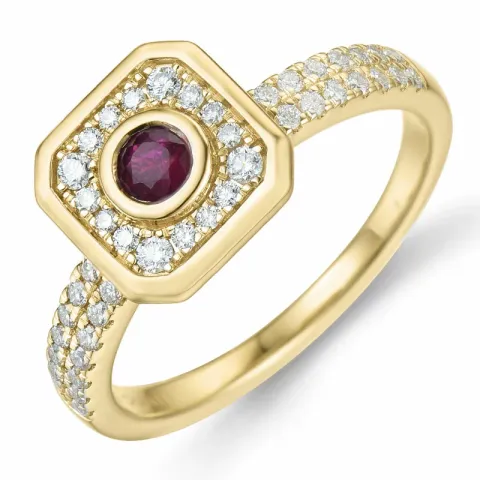 fyrkantigt rubin diamantring i 14 karat guld 0,306 ct 0,308 ct