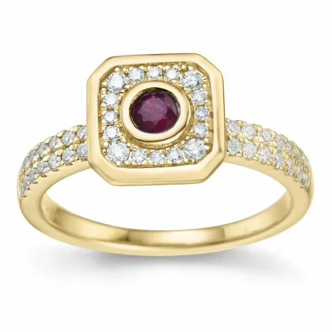 fyrkantigt rubin diamantring i 14 karat guld 0,306 ct 0,308 ct