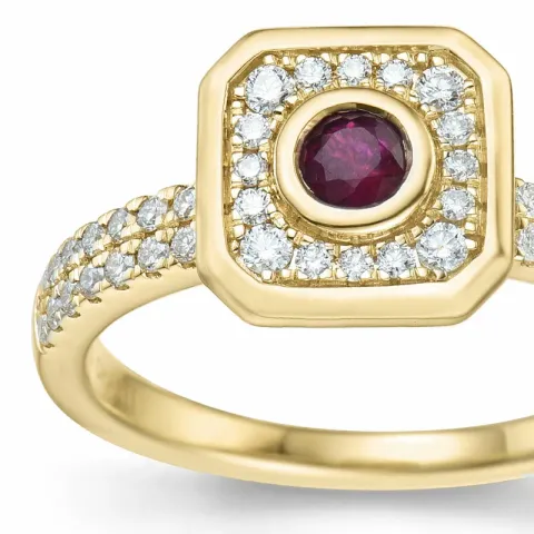 fyrkantigt rubin diamantring i 14 karat guld 0,306 ct 0,308 ct