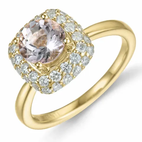 elegant fyrkantigt morganit diamantring i 14 karat guld 0,98 ct 0,624 ct