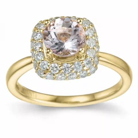 elegant fyrkantigt morganit diamantring i 14  karat guld 0,98 ct 0,624 ct