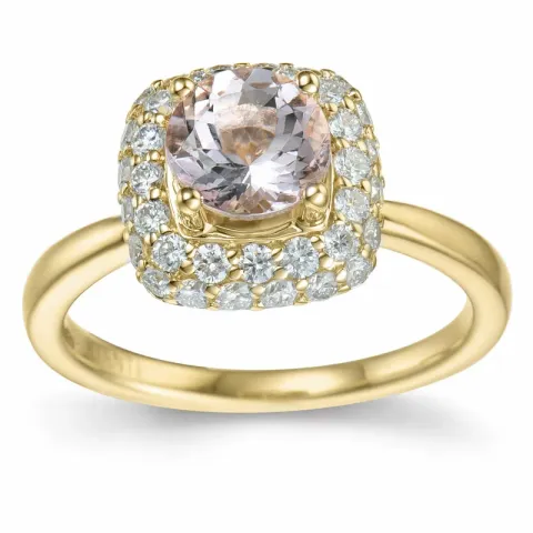 elegant fyrkantigt morganit diamantring i 14 karat guld 0,98 ct 0,624 ct
