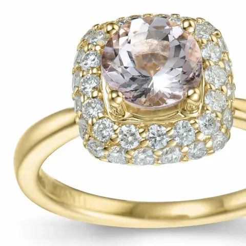 elegant fyrkantigt morganit diamantring i 14 karat guld 0,98 ct 0,624 ct