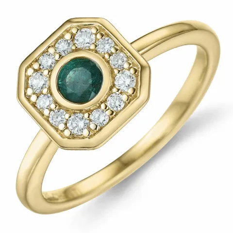 fyrkantigt smaragd diamantring i 14 karat guld 0,22 ct 0,192 ct