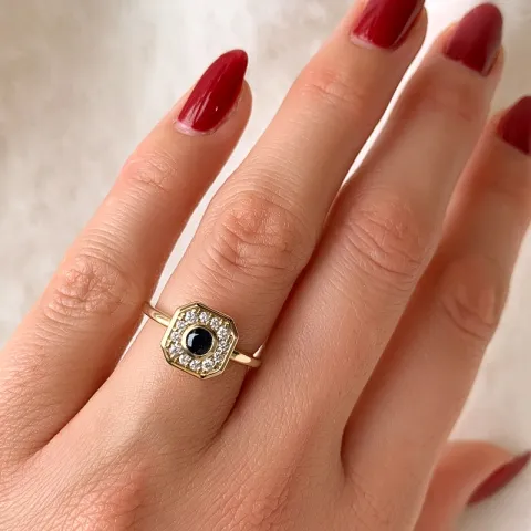 fyrkantigt safir briljantring i 14  karat guld 0,306 ct 0,192 ct