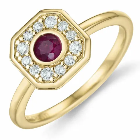 fyrkantigt rubin diamantring i 14 karat guld 0,306 ct 0,192 ct